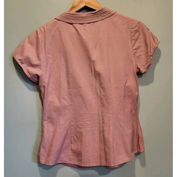 Boden Tan Peter Pan Collar Short Sleeve Cottage Prarie Peasant Button Up Top 6 - Picture 4 of 6